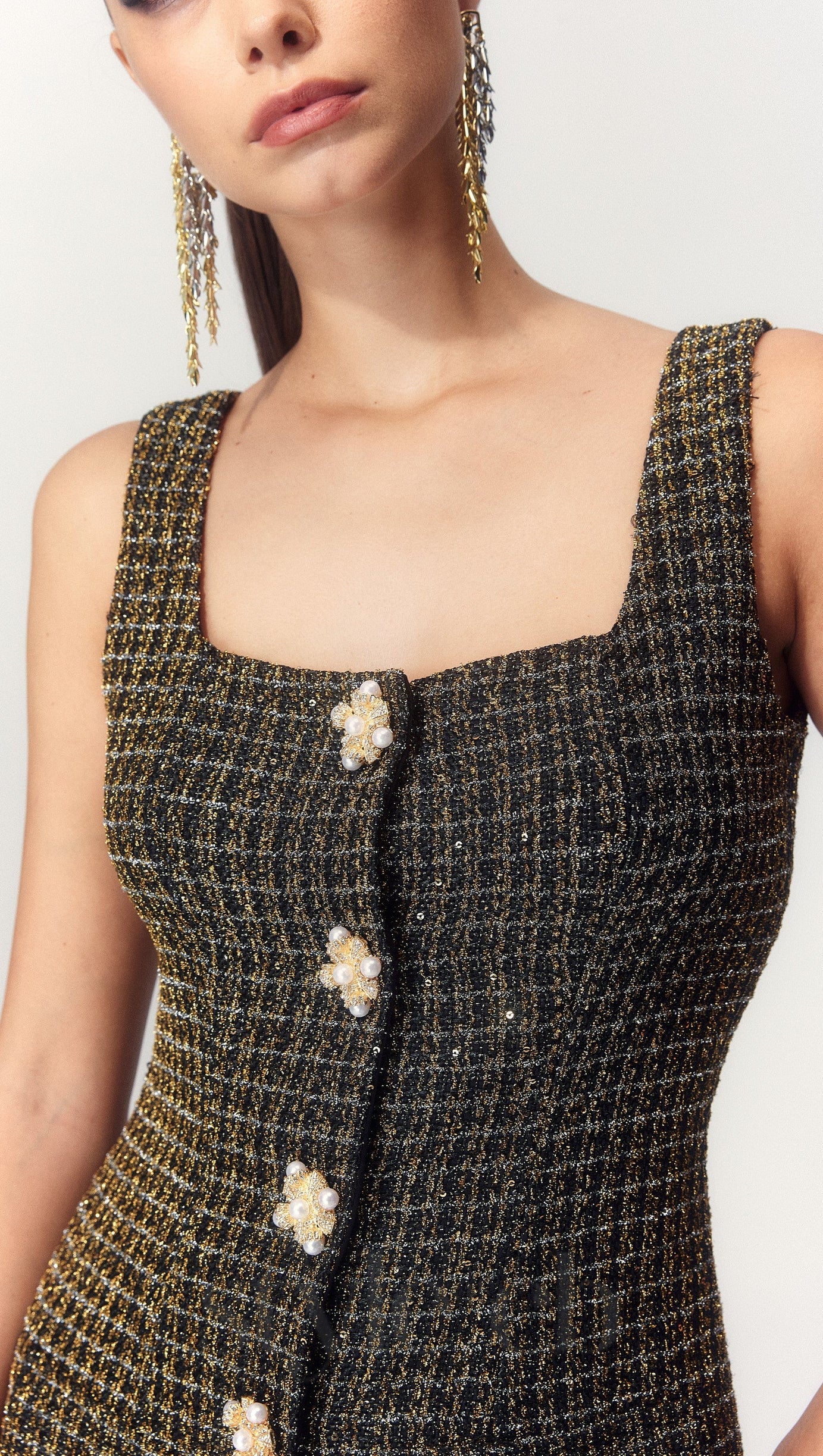 URSULA TWEED SLEEVELESS MINI DRESS IN BLACK