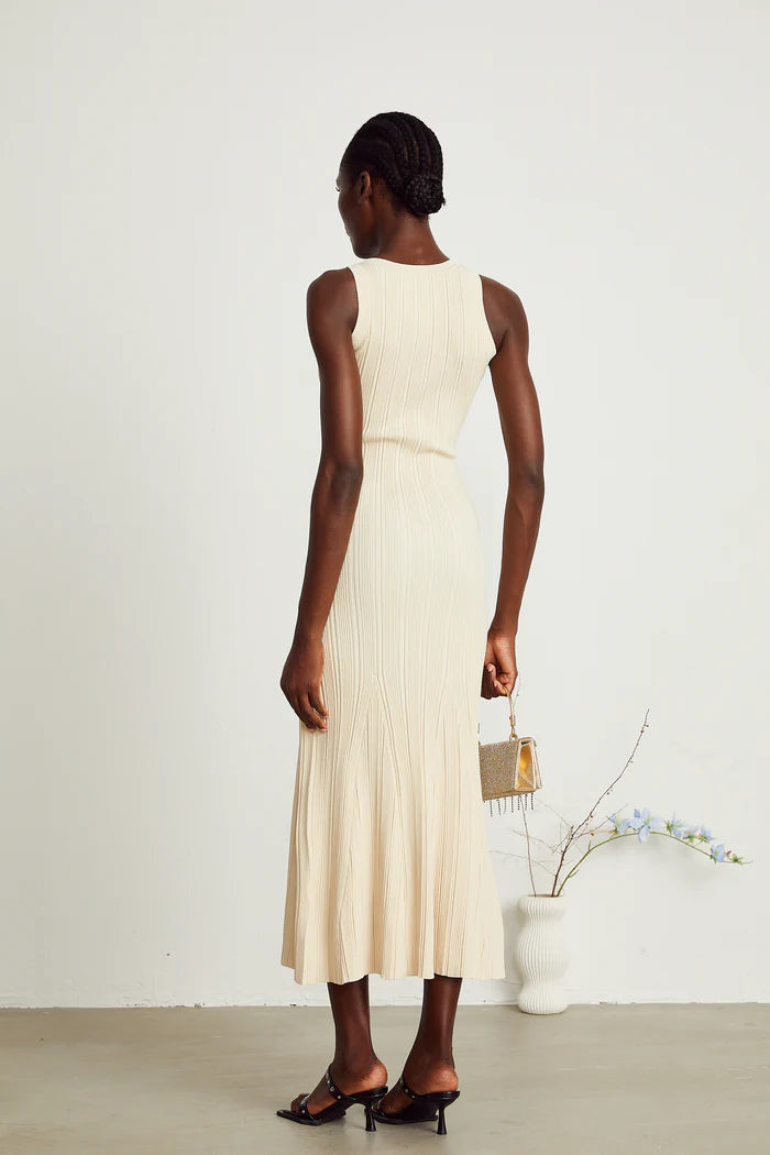 AIIZIE BUTTON-EMBELLISHED RIBBED-KNIT MIDI DRESS IN APRICOT - product image