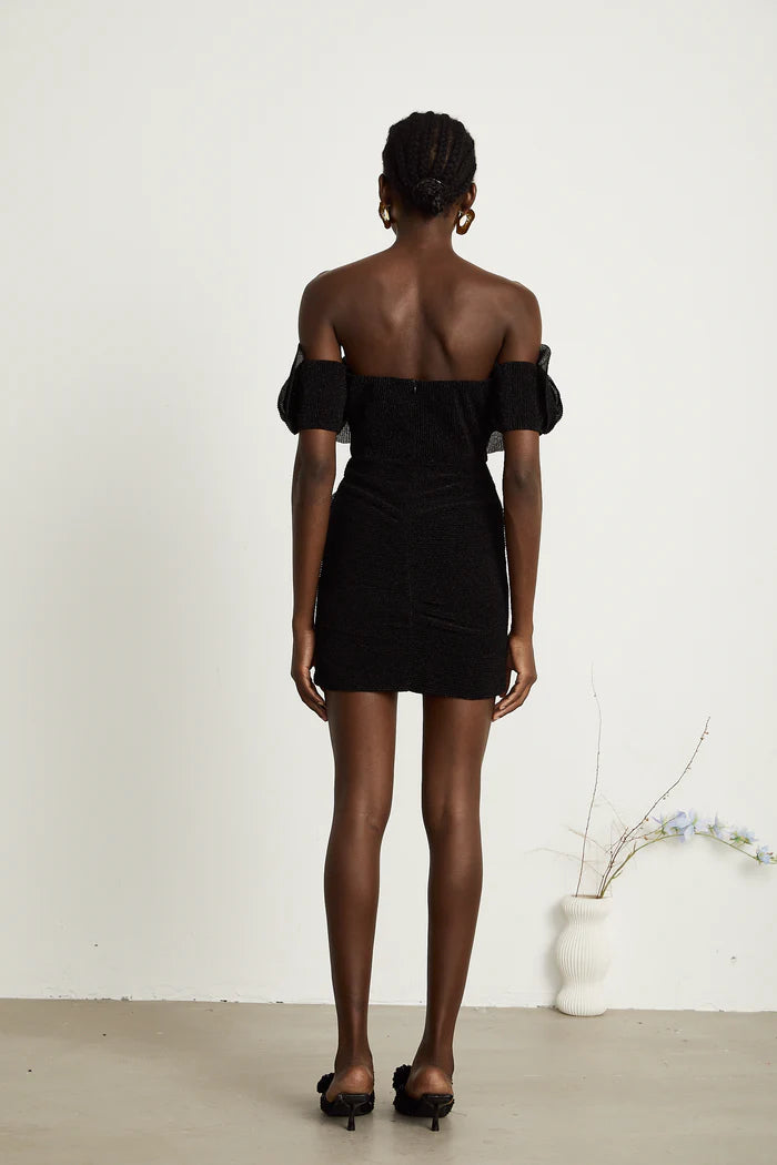 AIIZIE XAVIERA STRAPLESS FLORAL WRAP HIP MINI DRESS IN BLACK - product image