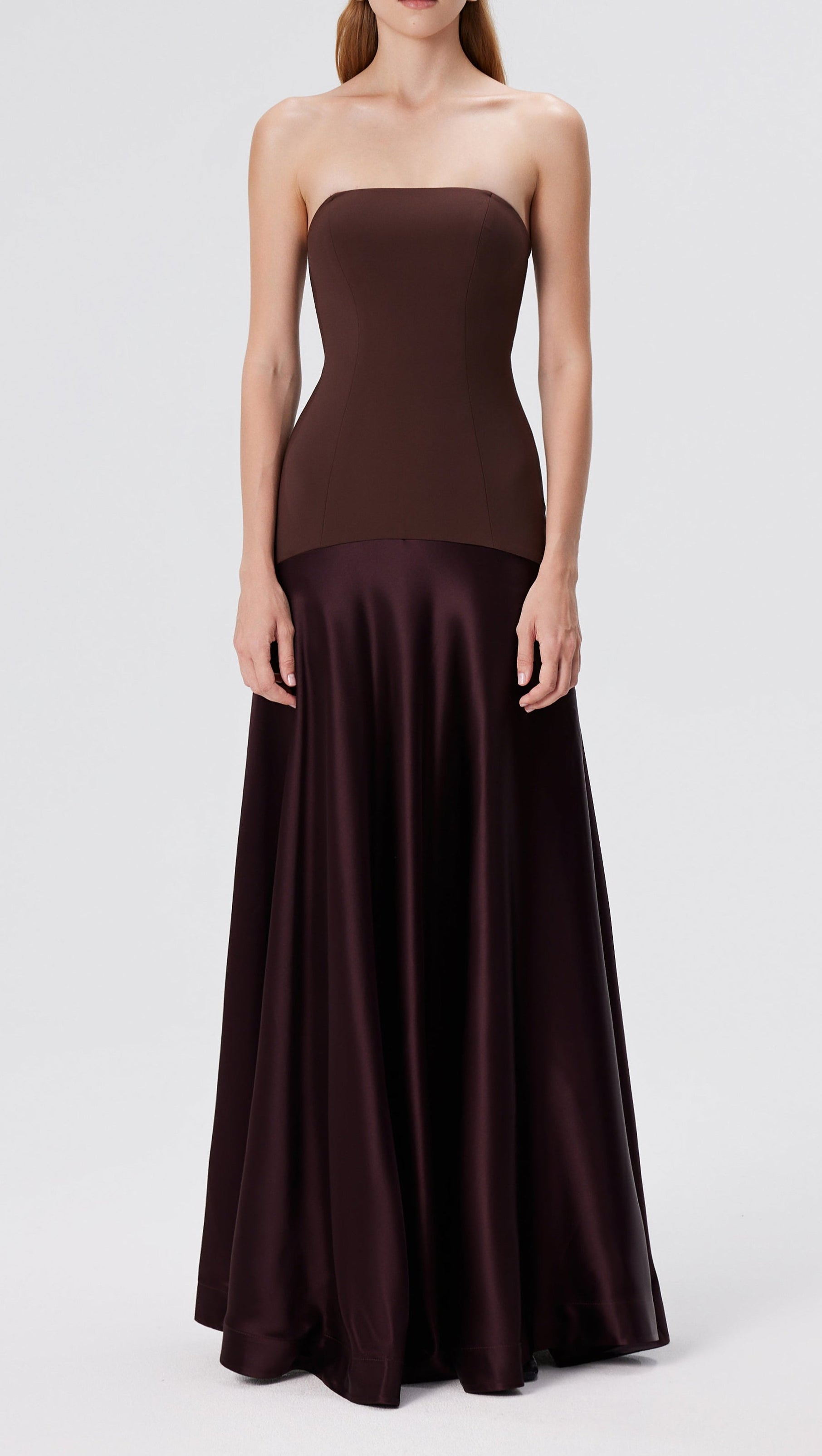 AIIZIE AURA STRAPLESS GOWN IN ESPRESSO - product image