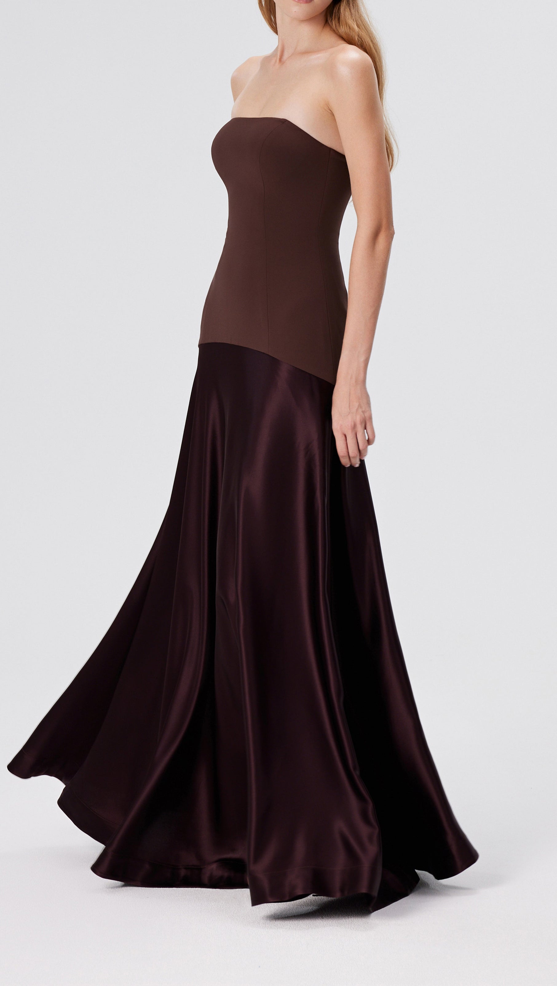 AIIZIE AURA STRAPLESS GOWN IN ESPRESSO - product image