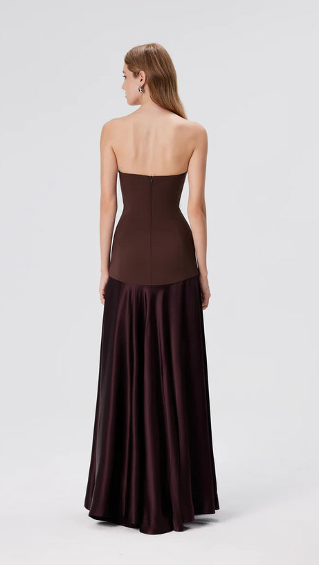 AURA STRAPLESS GOWN IN ESPRESSO