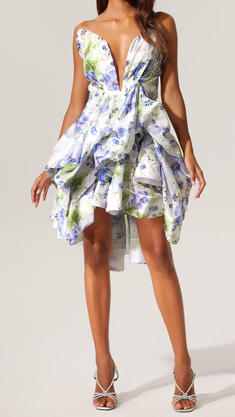 Ärmelloses, asymmetrisches Minikleid mit Blumendruck „Odelia“