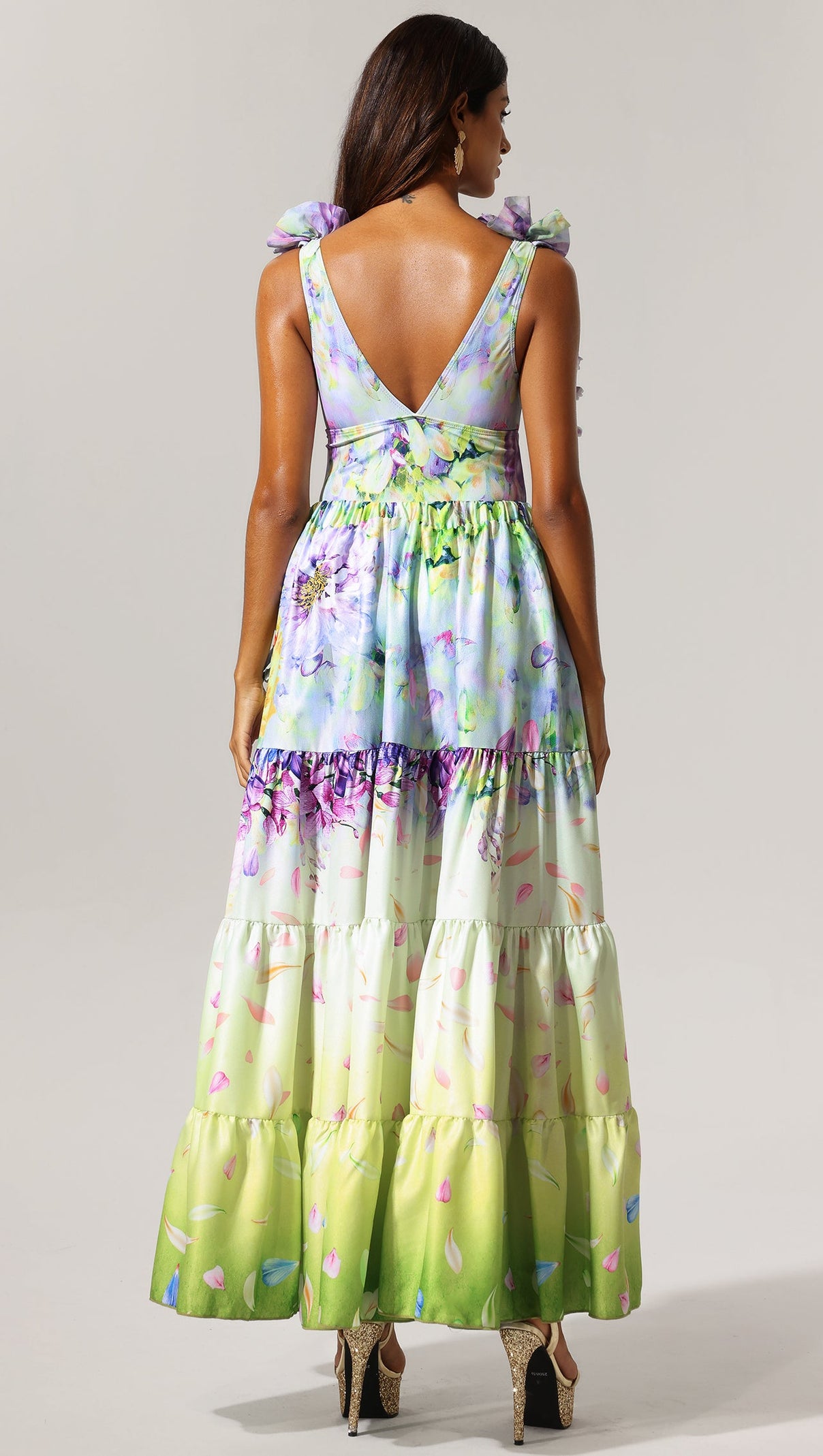AIIZIE LOYISA HALTER V-NECK FLORAL PRINTED TASSEL SWIMWEAR AND SKIRT TWO-PIECE SET - product image