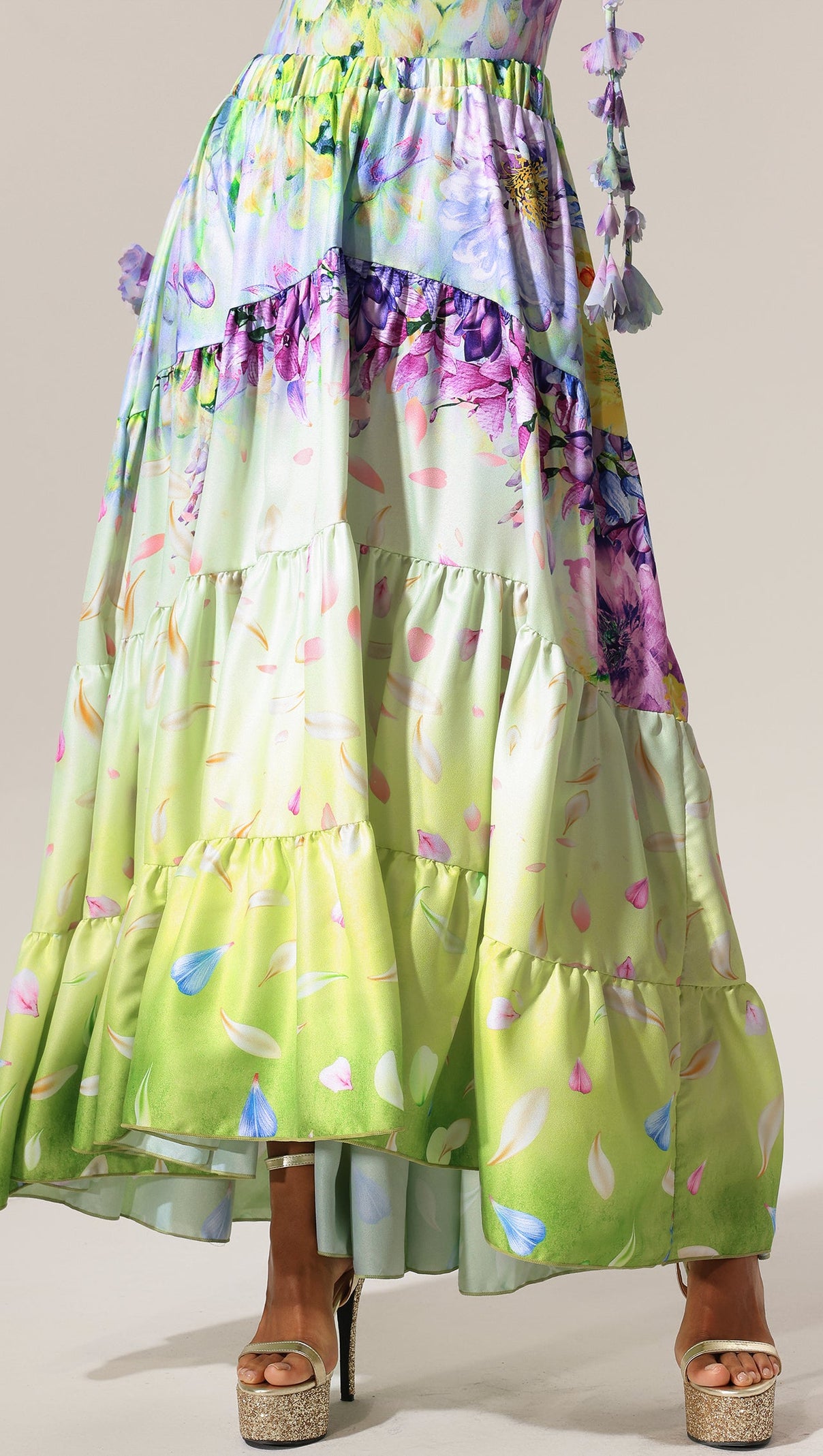 AIIZIE LOYISA HALTER V-NECK FLORAL PRINTED TASSEL SWIMWEAR AND SKIRT TWO-PIECE SET - product image