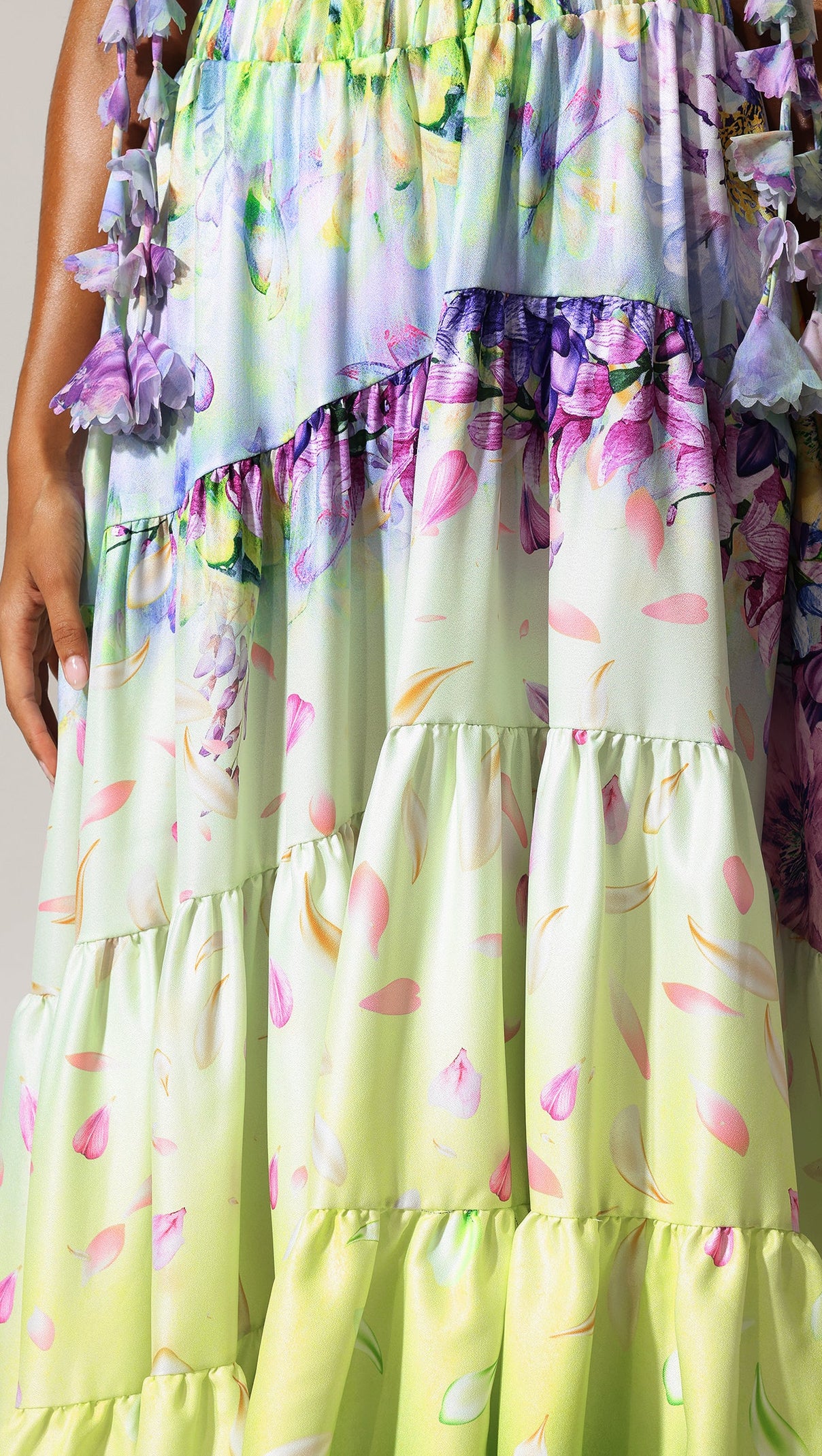 AIIZIE LOYISA HALTER V-NECK FLORAL PRINTED TASSEL SWIMWEAR AND SKIRT TWO-PIECE SET - product image