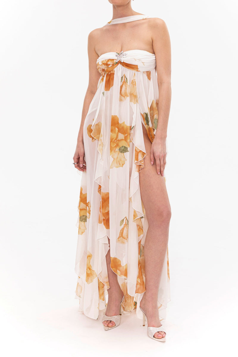 joanna Floral Halter Backless Split Maxi Dress