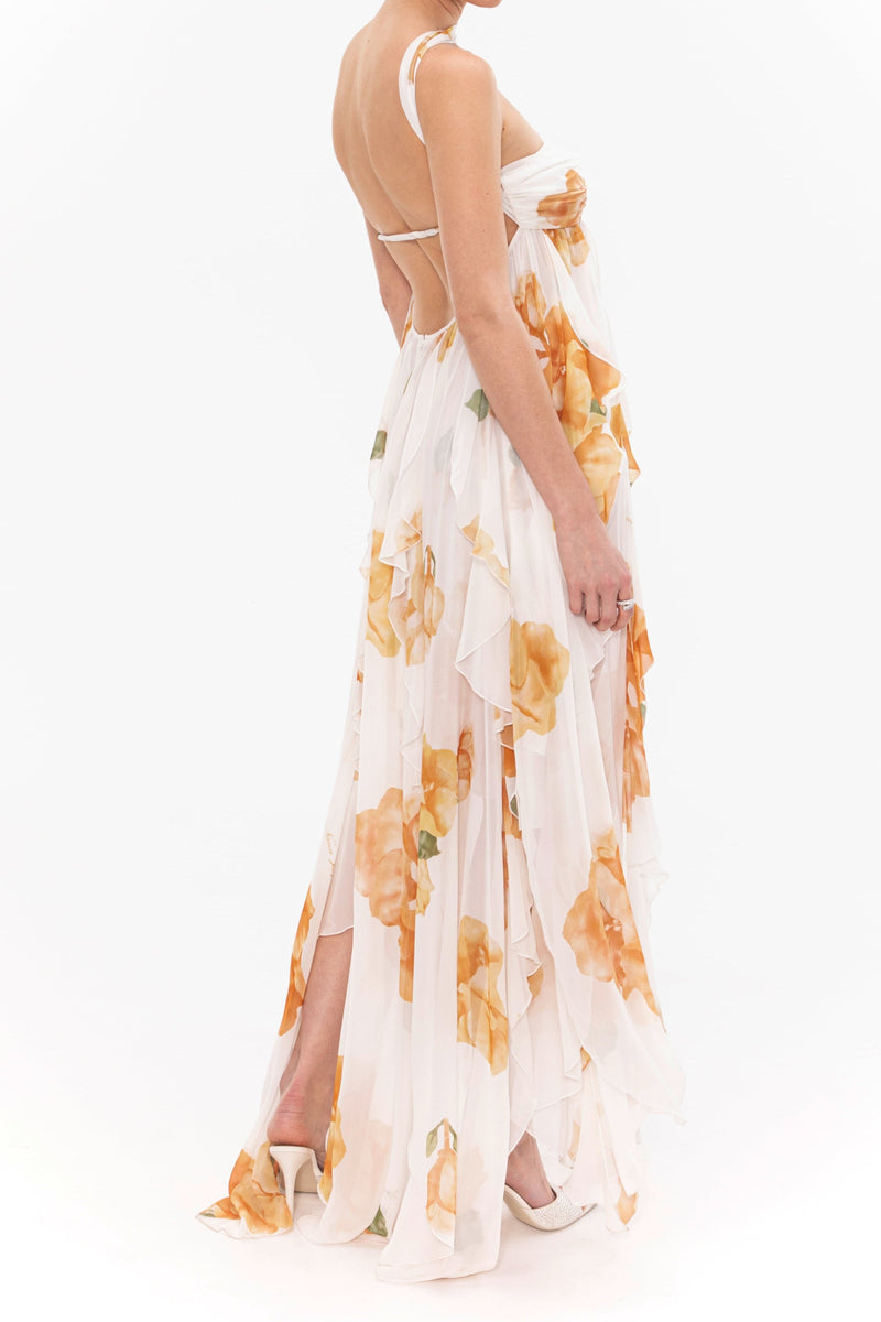 joanna Floral Halter Backless Split Maxi Dress