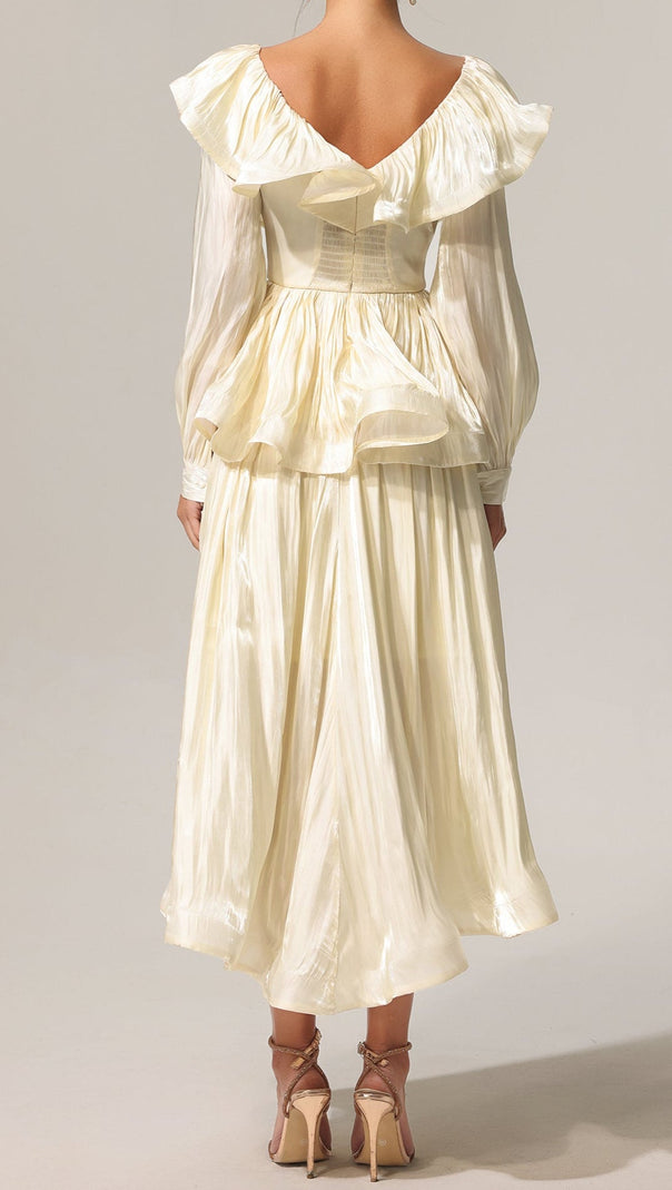 AIIZIE JENNIFER FOLDS V-NECK LONG SLEEVES TOP AND SKIRT TWO-PIECE SET - product image