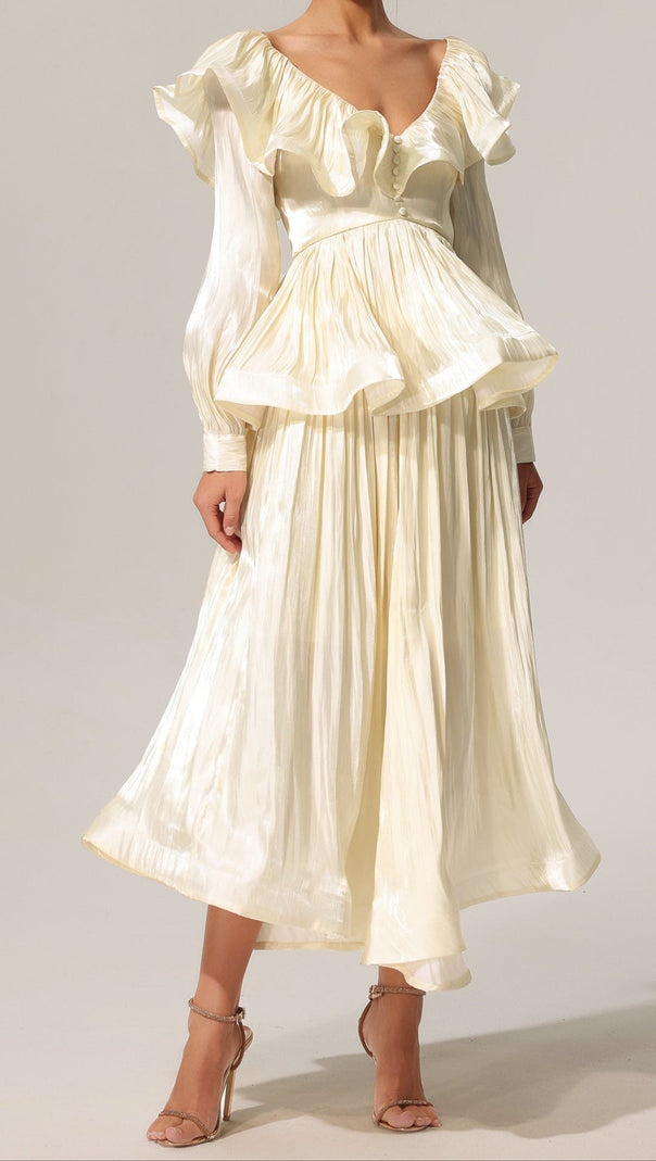 AIIZIE JENNIFER FOLDS V-NECK LONG SLEEVES TOP AND SKIRT TWO-PIECE SET - product image