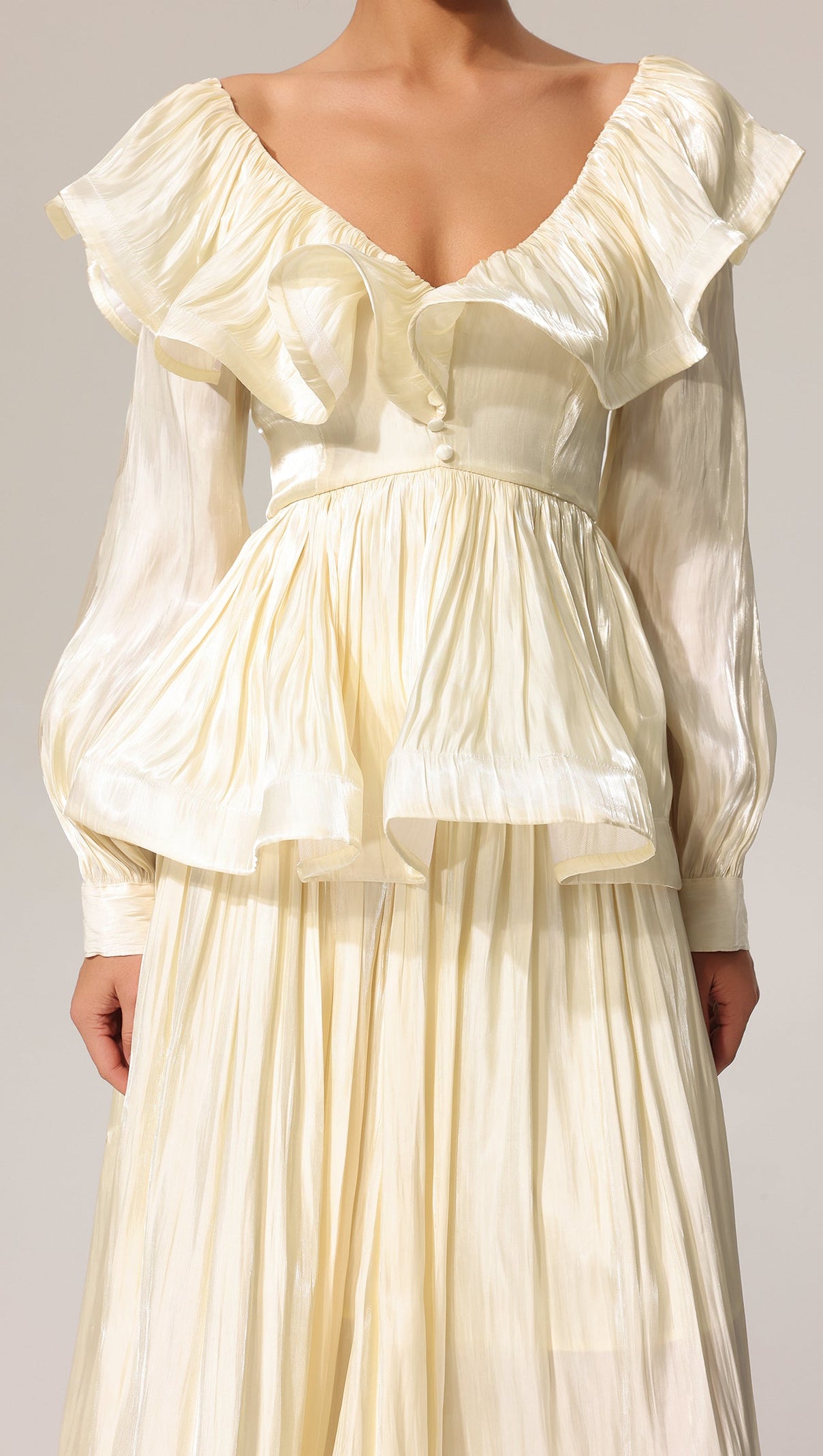 AIIZIE JENNIFER FOLDS V-NECK LONG SLEEVES TOP AND SKIRT TWO-PIECE SET - product image
