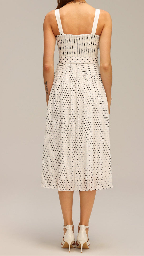 AIIZIE JANICE HALTER PEARL DOT PRINTED FOLDS MIDI DRESS - product image