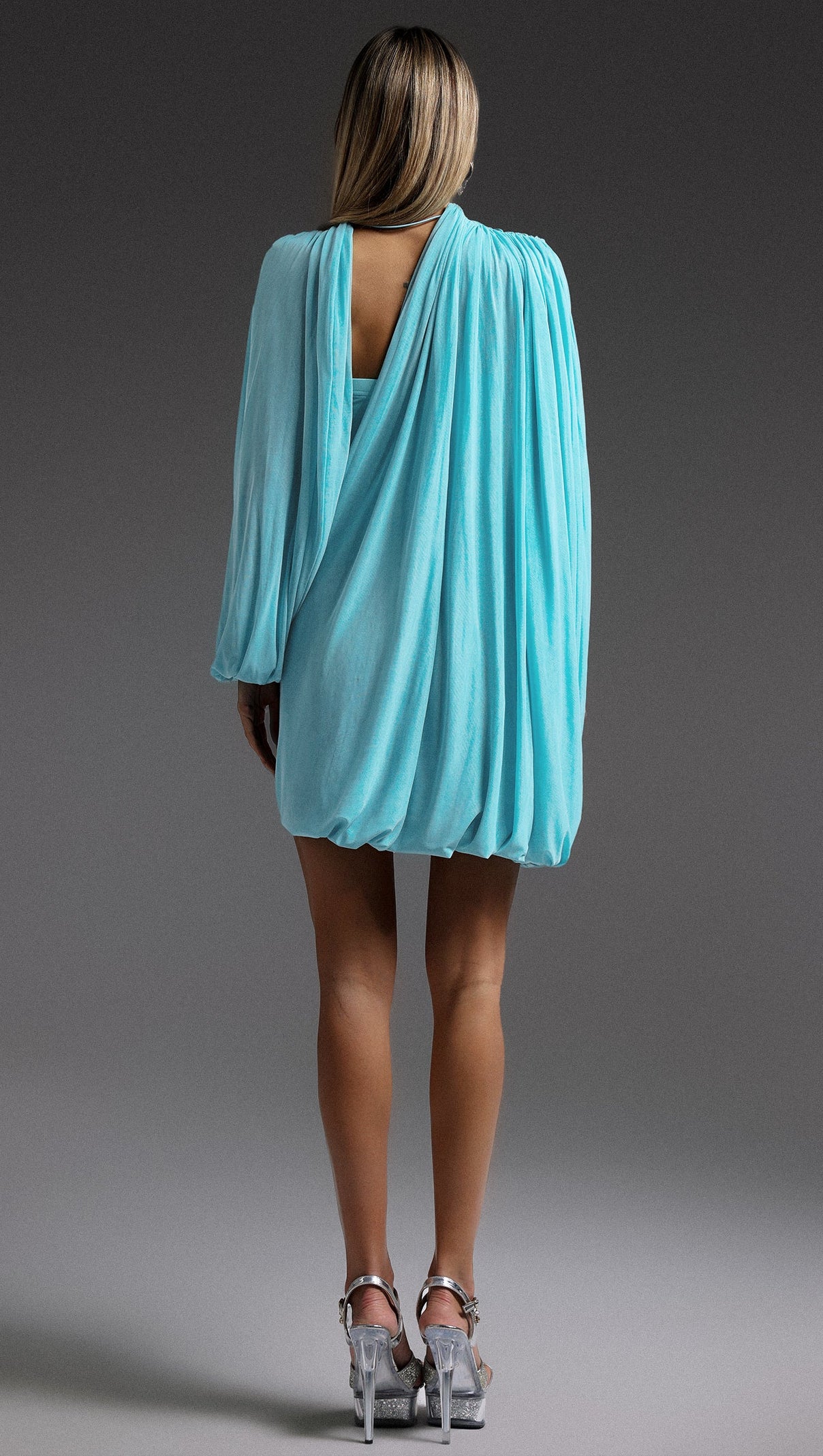 AIIZIE SUSANNA LONG SLEEVE FOLD SPLICE MINI DRESS IN BLUE - product image