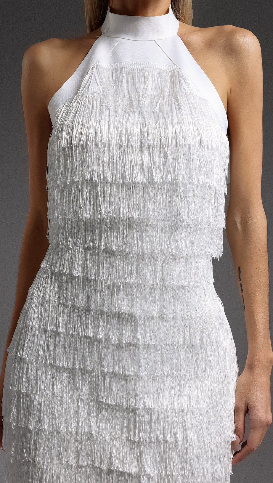 ABITO CORTO VANESSA CON BENDA, SENZA MANICHE, CON NAPPINE, BIANCO