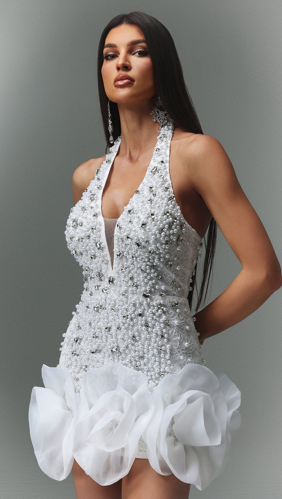 Tove Sleeveless V-neck Diamond Flowers Mini Dress