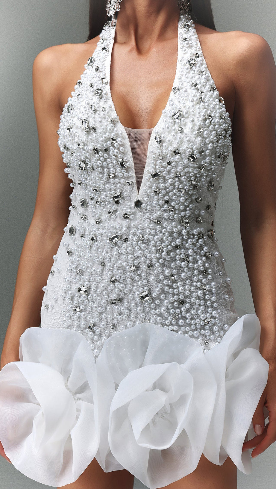 Tove Sleeveless V-neck Diamond Flowers Mini Dress