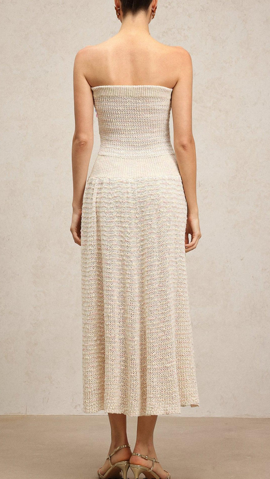 kimberley beige off-shoulder Sleeveless sequin jersey Maxi Dress
