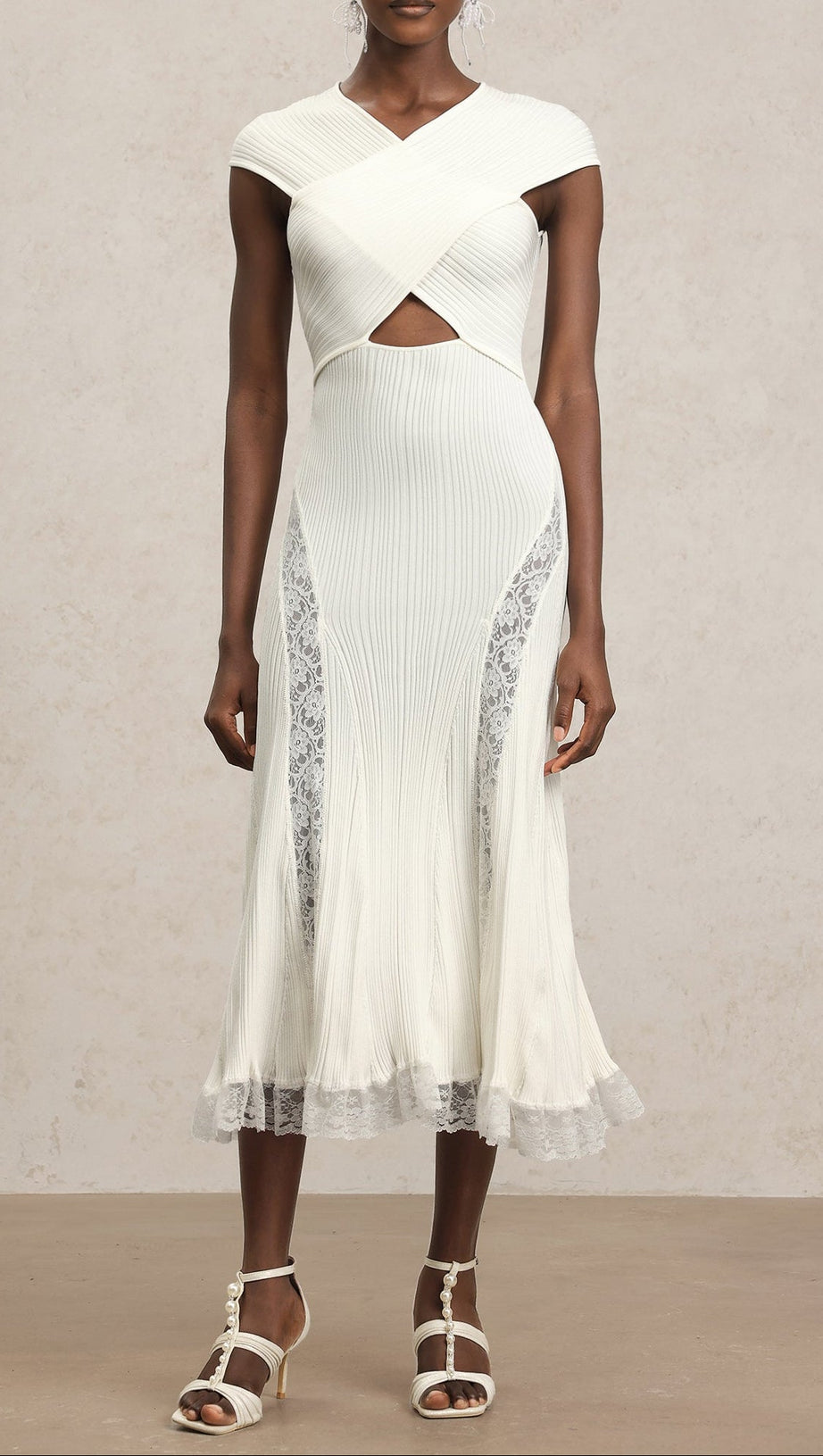 Rcia Sleeveless Lace Hollow Out Bandage Midi Dress