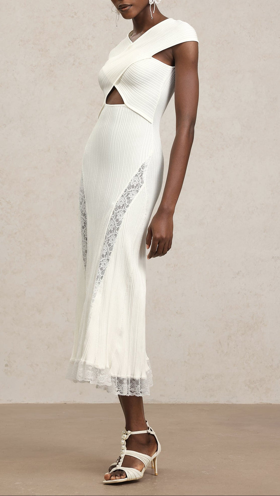 Rcia Sleeveless Lace Hollow Out Bandage Midi Dress