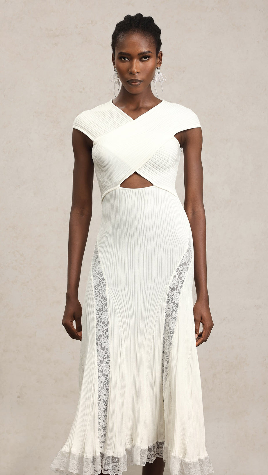 Rcia Sleeveless Lace Hollow Out Bandage Midi Dress