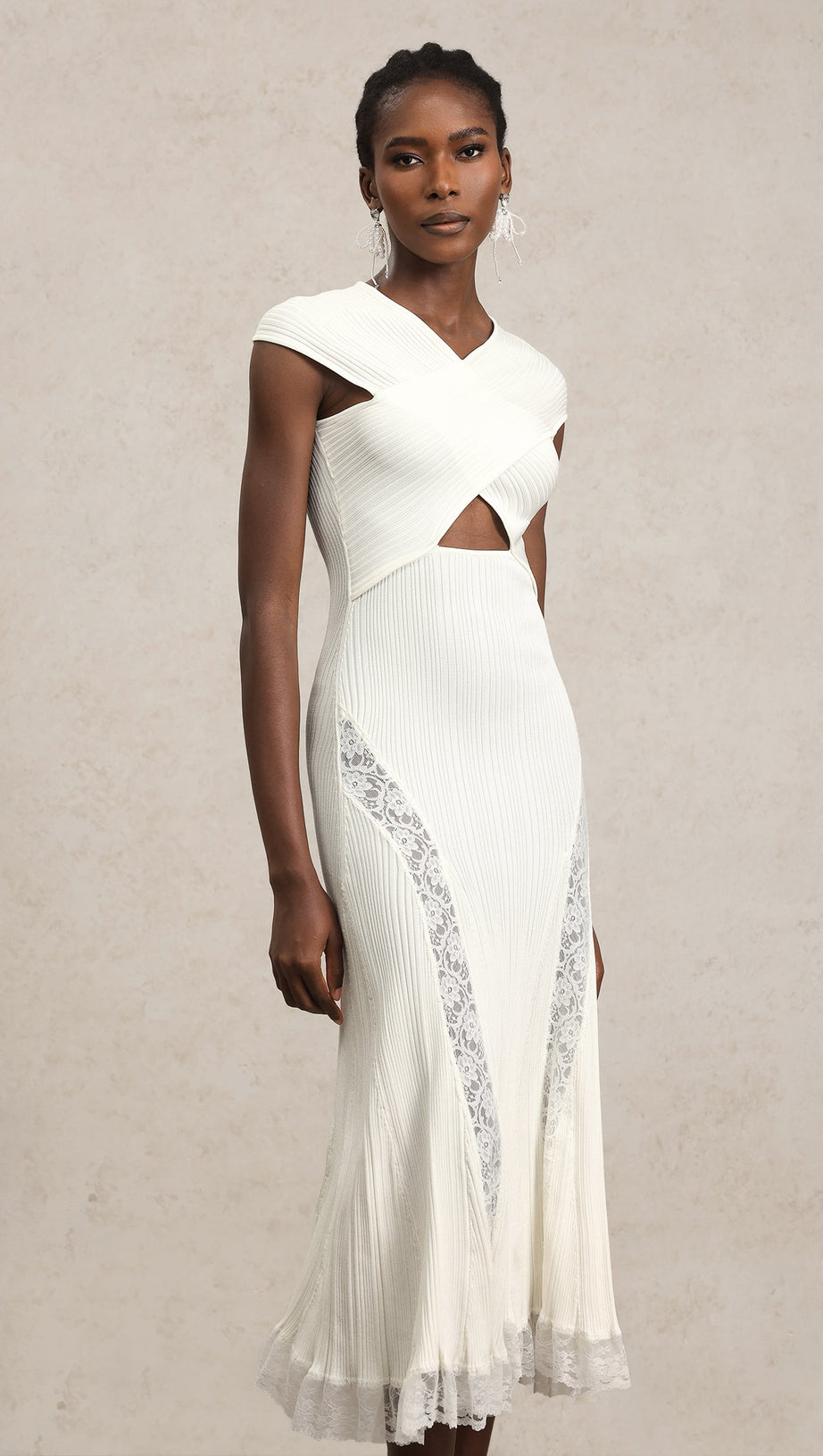 Rcia Sleeveless Lace Hollow Out Bandage Midi Dress