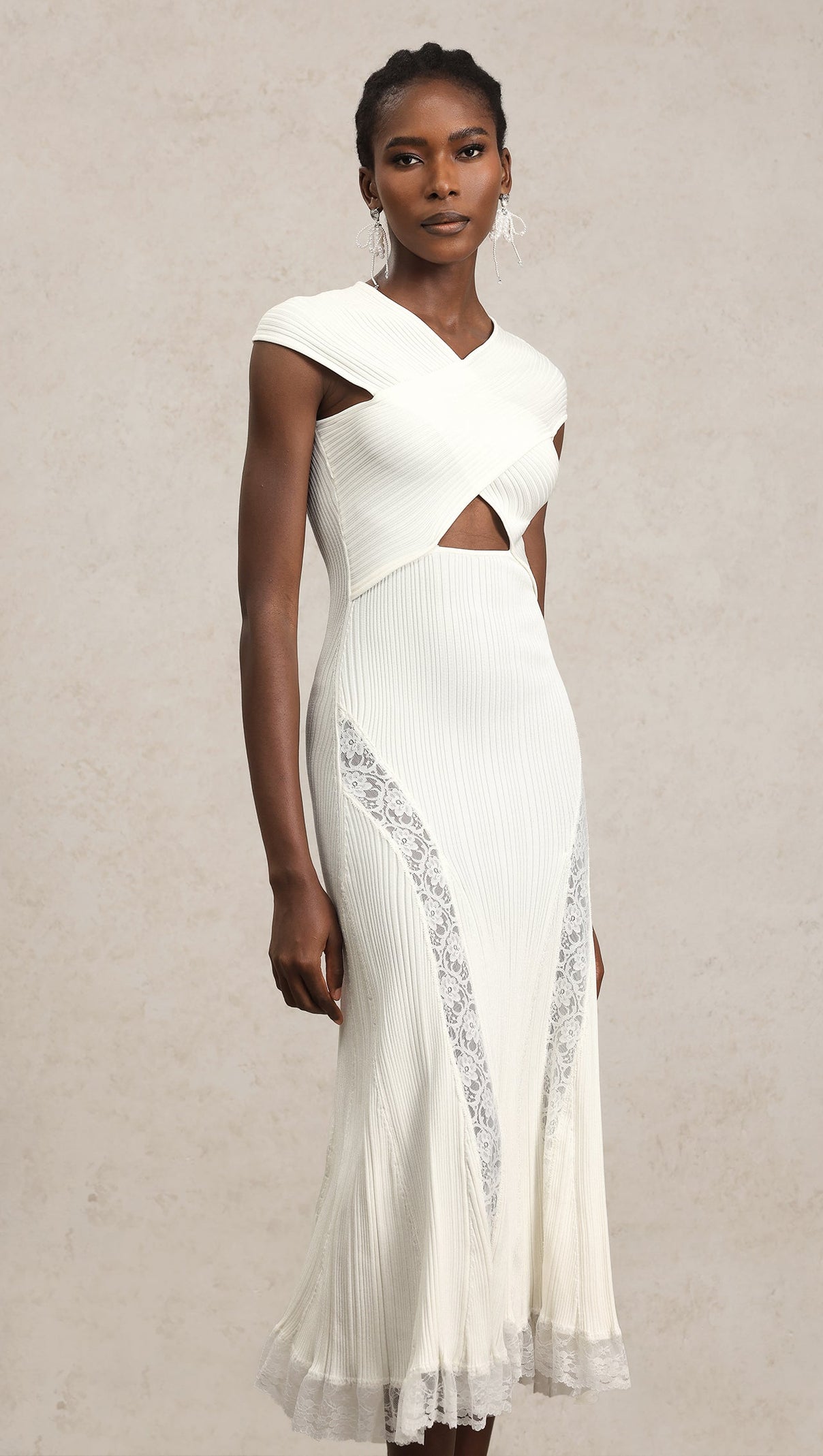 AIIZIE Rcia Sleeveless Lace Hollow Out Bandage Midi Dress - product image