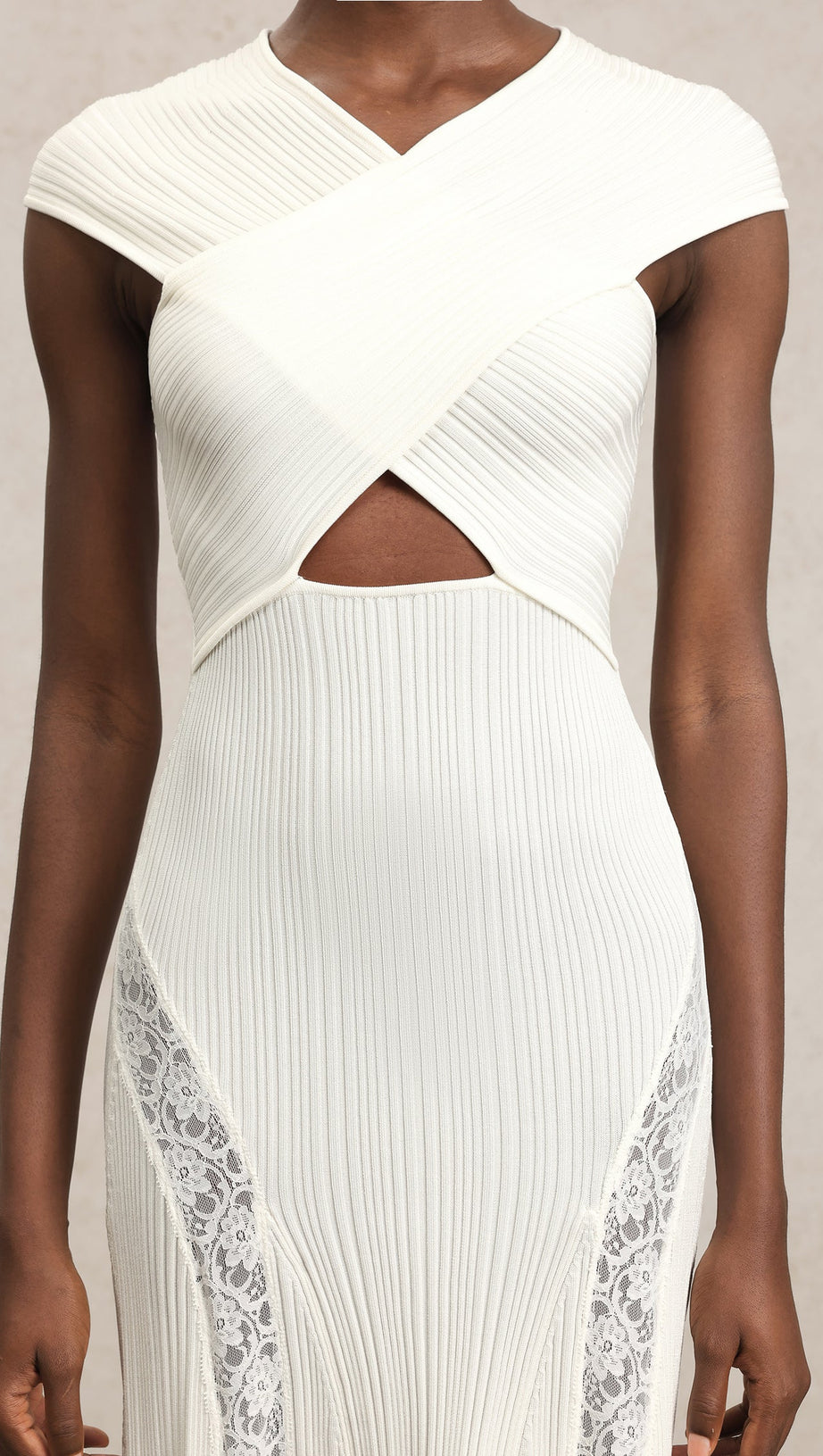 Rcia Sleeveless Lace Hollow Out Bandage Midi Dress