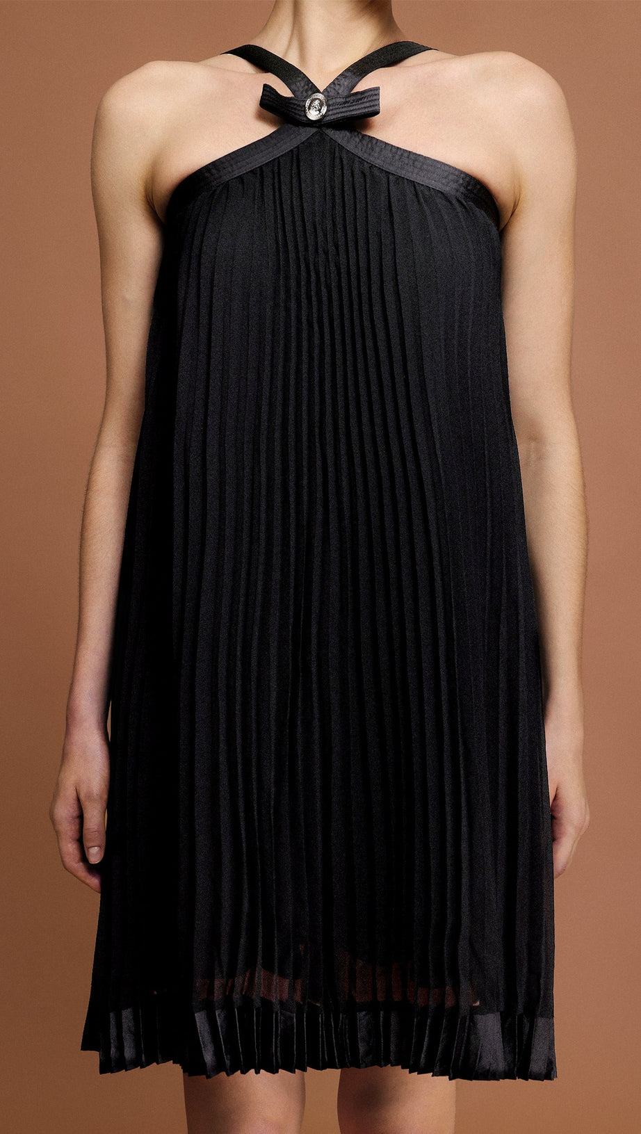 MINI ABITO SENZA MANICHE CON FIOCCO E PIEGHE JESSICA