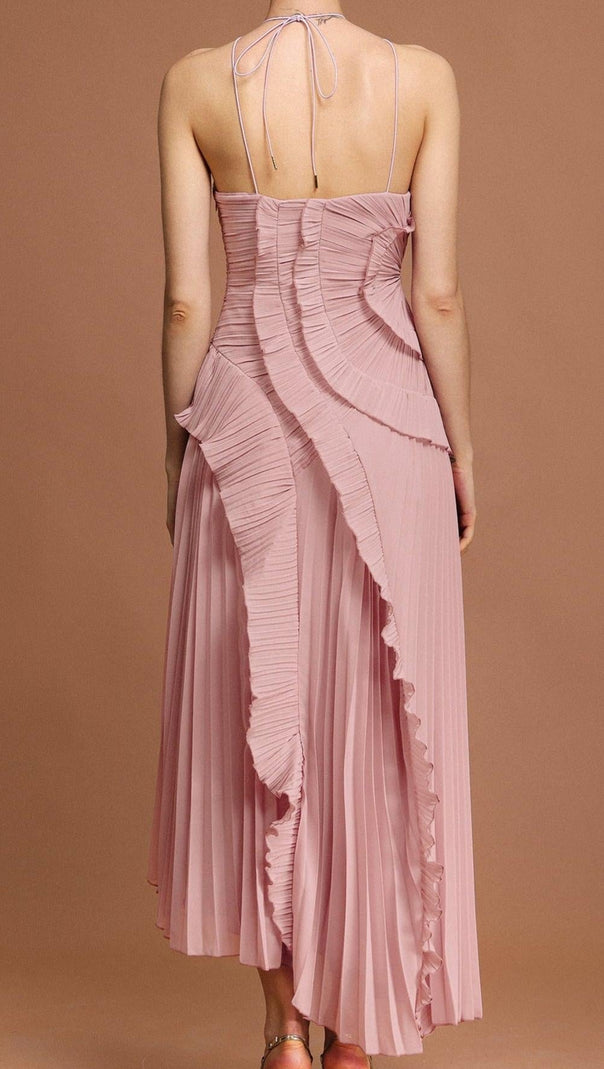 Alva – Ärmelloses Maxikleid mit Falten und Schlitz in Hellrosa