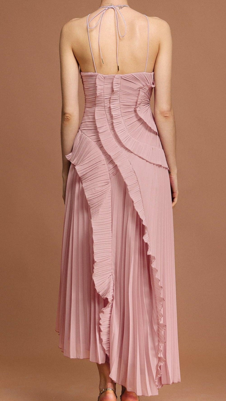 ALVA SLEEVELESS FOLDS SLIT MAXI DRESS IN LIGHT PINK