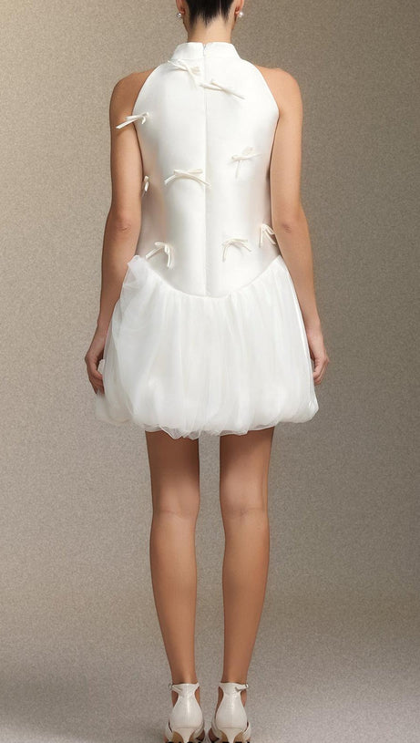 White Strapless Satin Puffy Mini Dress