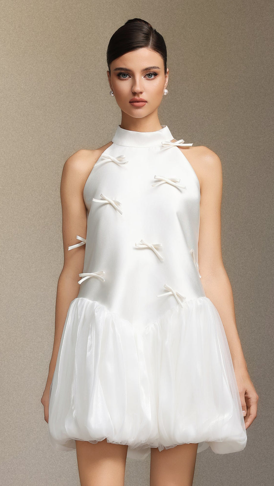 White Strapless Satin Puffy Mini Dress