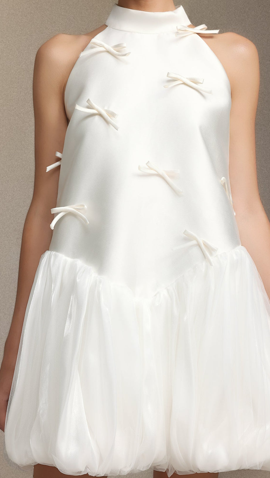 White Strapless Satin Puffy Mini Dress