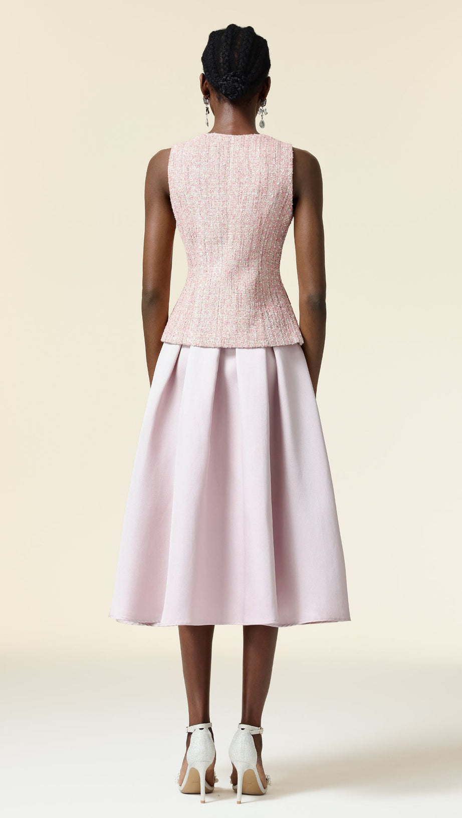 ELLA PINK V-NECK SLEEVELESS TOP & SKIRT TWO-PIECE SET