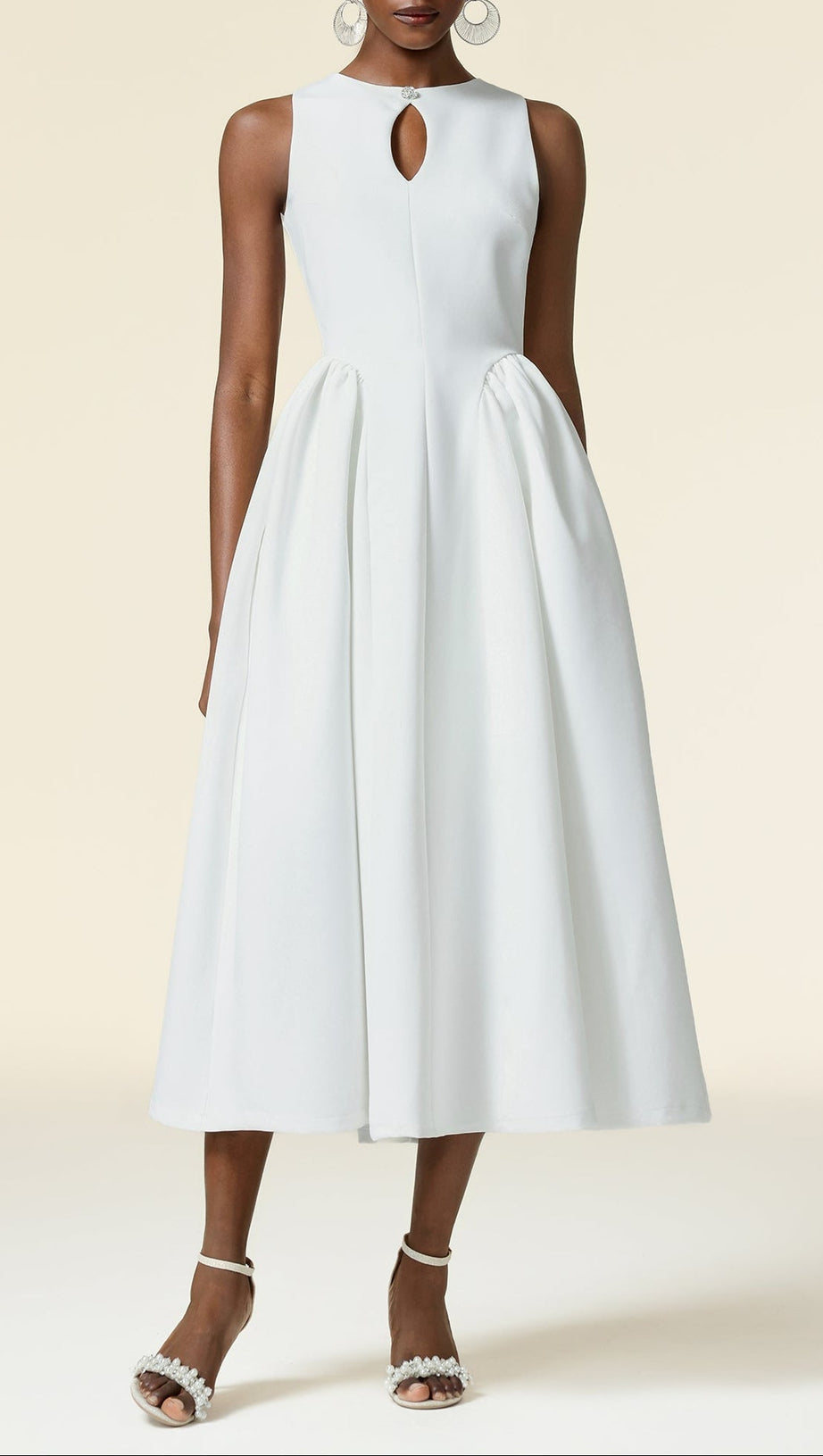 Resber white Round Neck Sleeveless Maxi Dress