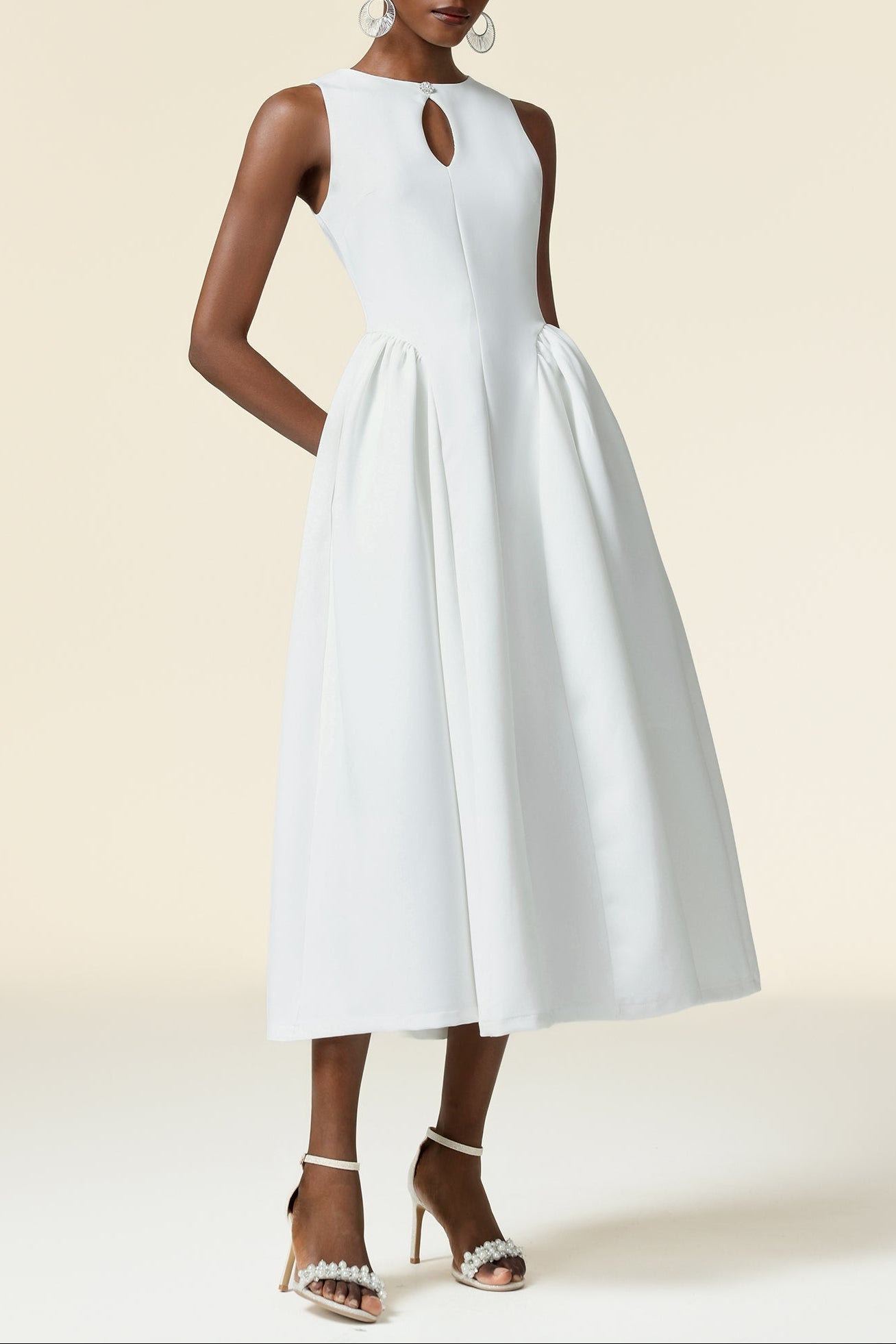 Resber white Round Neck Sleeveless Maxi Dress