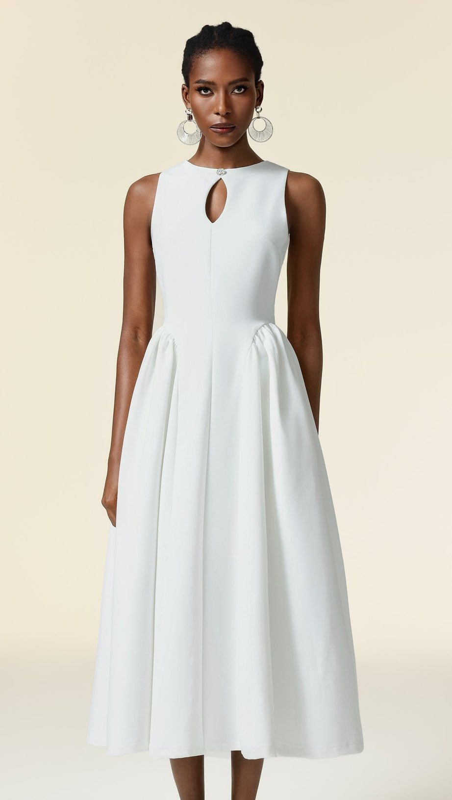 Resber white Round Neck Sleeveless Maxi Dress