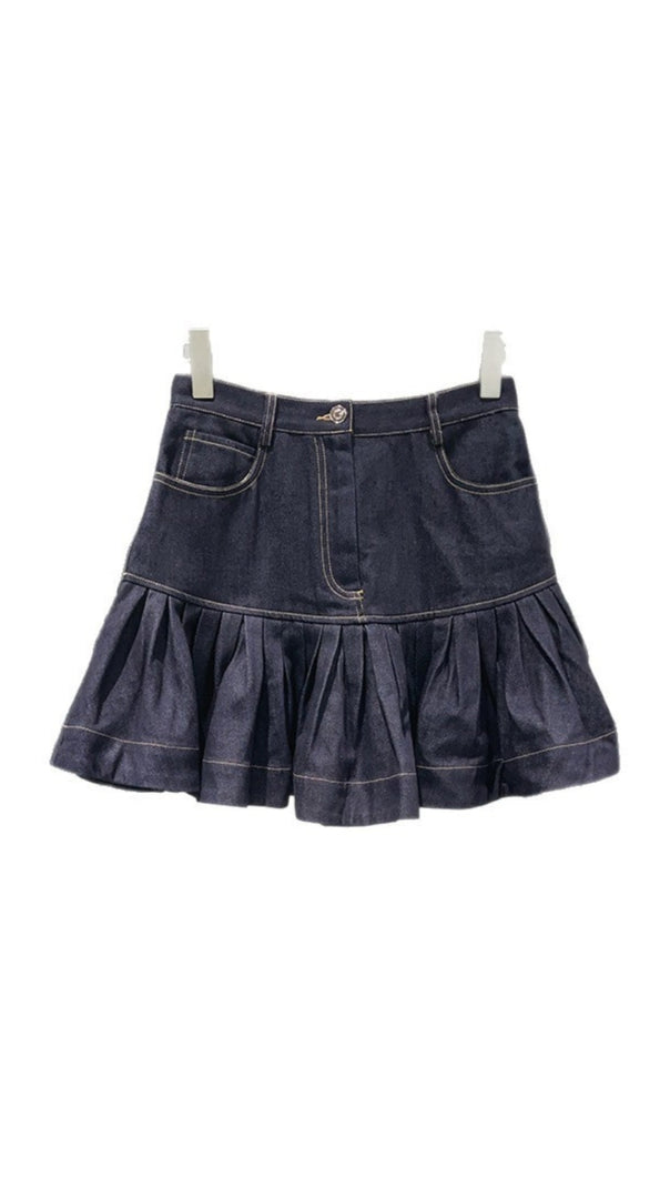 AIIZIE RUFFLED MINI DENIM SKIRT IN DEEP BLUE - product image