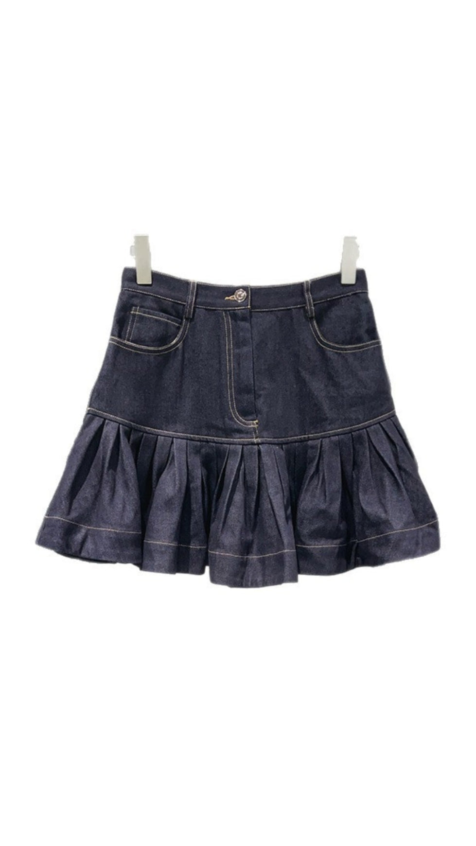 RUFFLED MINI DENIM SKIRT IN DEEP BLUE