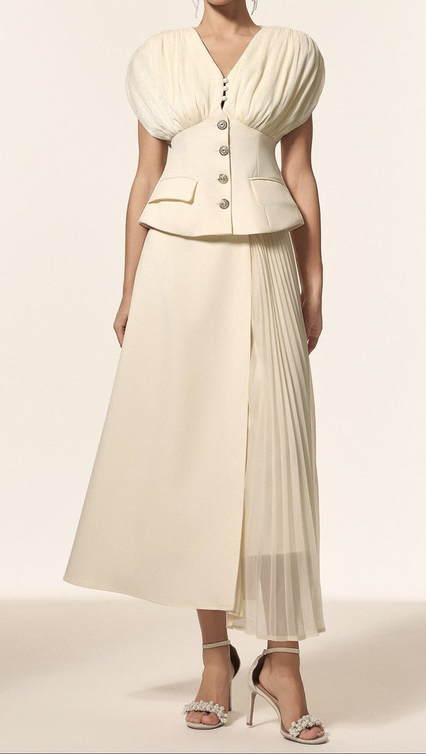 AIIZIE Harli V-Neck Sleeveless Folds Top And Skirt Two-Piece Set - product image