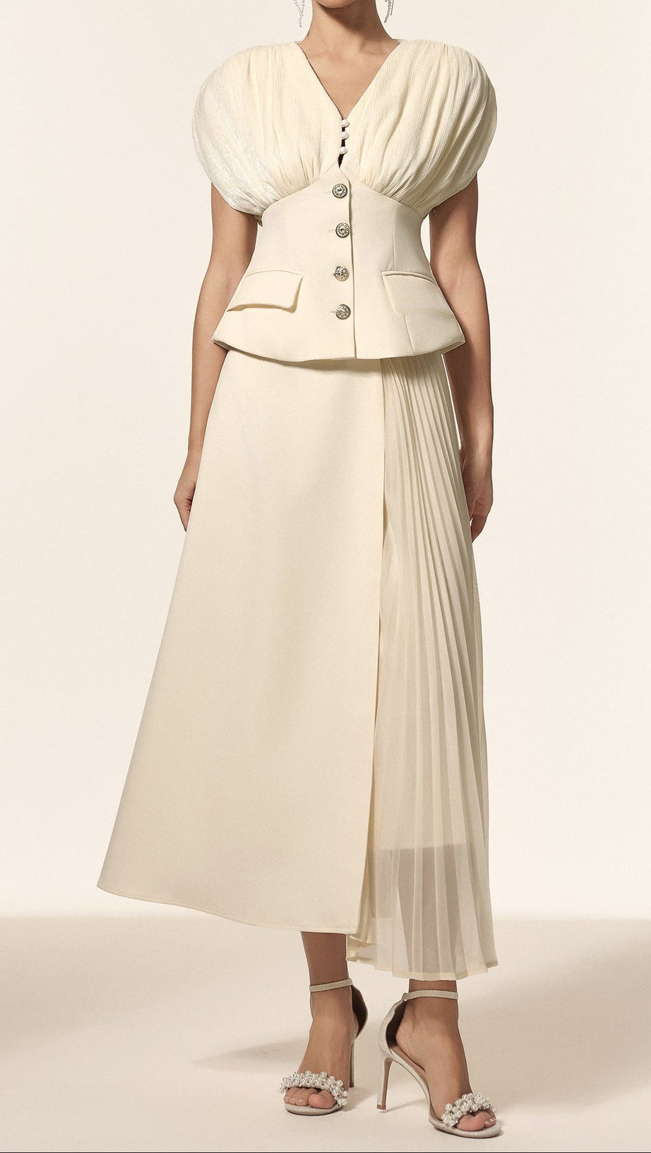 Harli V-Neck Sleeveless Folds Top And Skirt Two-Piece Set