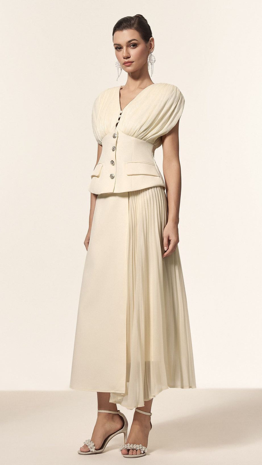 Harli V-Neck Sleeveless Folds Top And Skirt Two-Piece Set