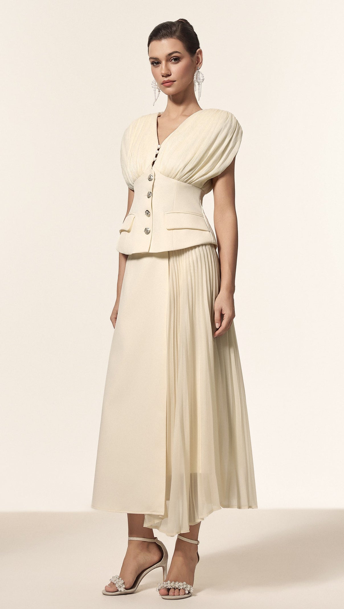 AIIZIE Harli V-Neck Sleeveless Folds Top And Skirt Two-Piece Set - product image