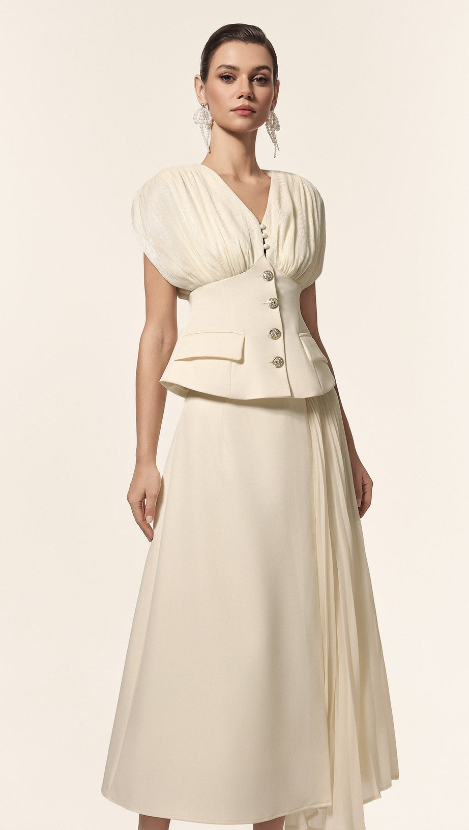 Harli V-Neck Sleeveless Folds Top And Skirt Two-Piece Set