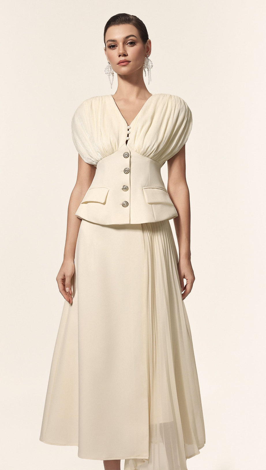 Harli V-Neck Sleeveless Folds Top And Skirt Two-Piece Set