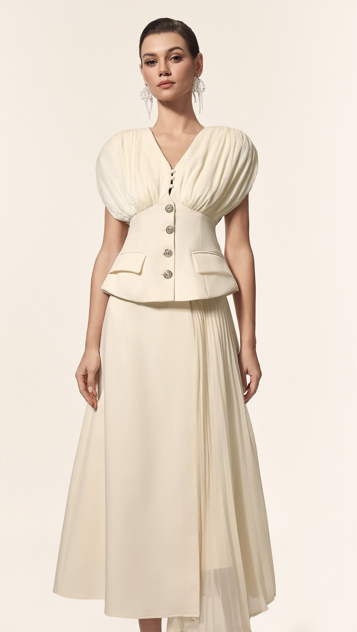 AIIZIE Harli V-Neck Sleeveless Folds Top And Skirt Two-Piece Set - product image
