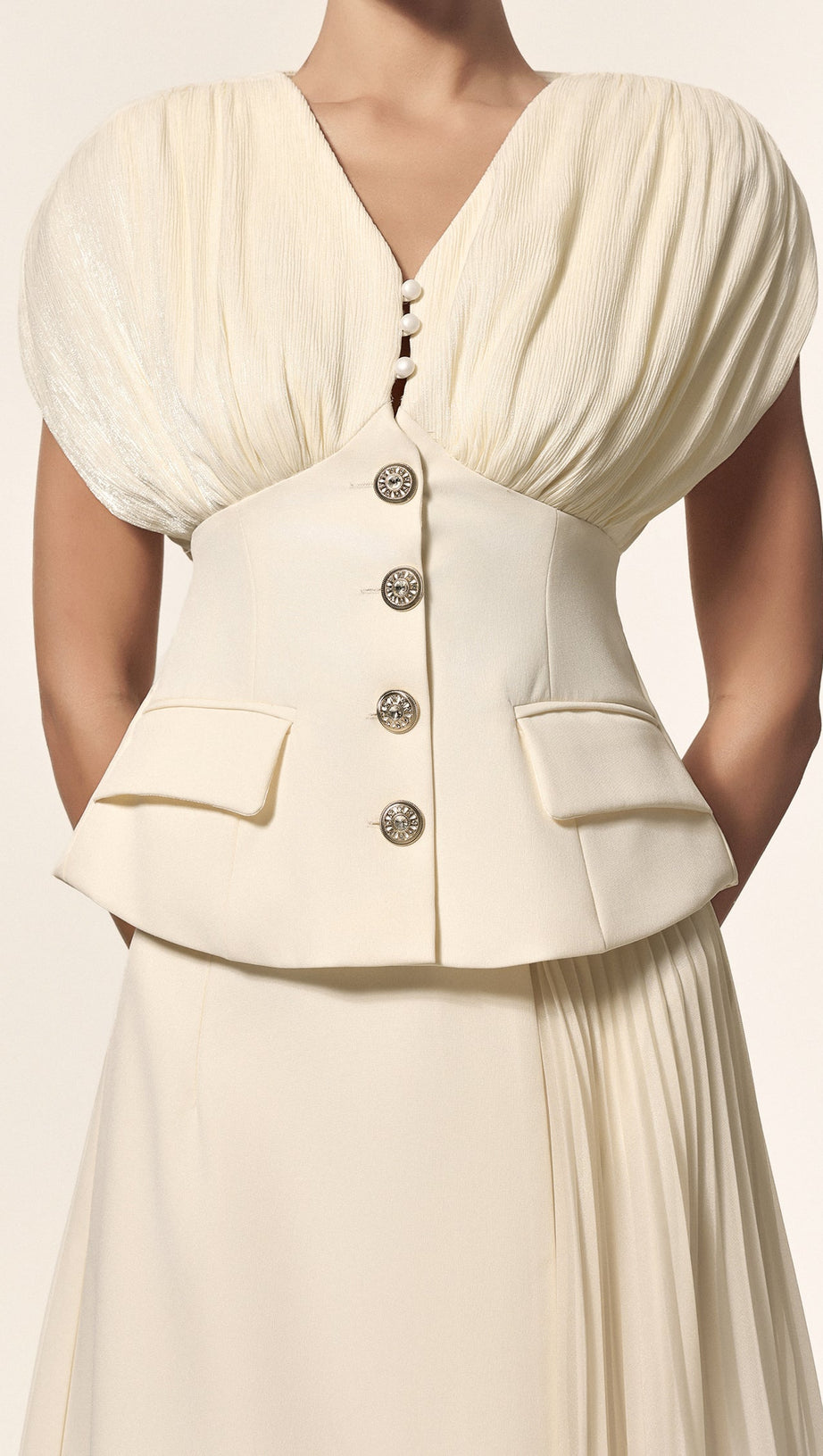 Harli V-Neck Sleeveless Folds Top And Skirt Two-Piece Set