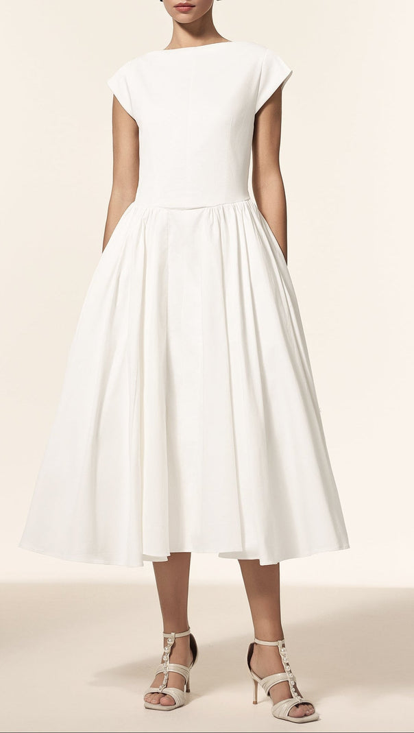 AIIZIE Lillian white Sleeveless Folds Midi Dress - product image