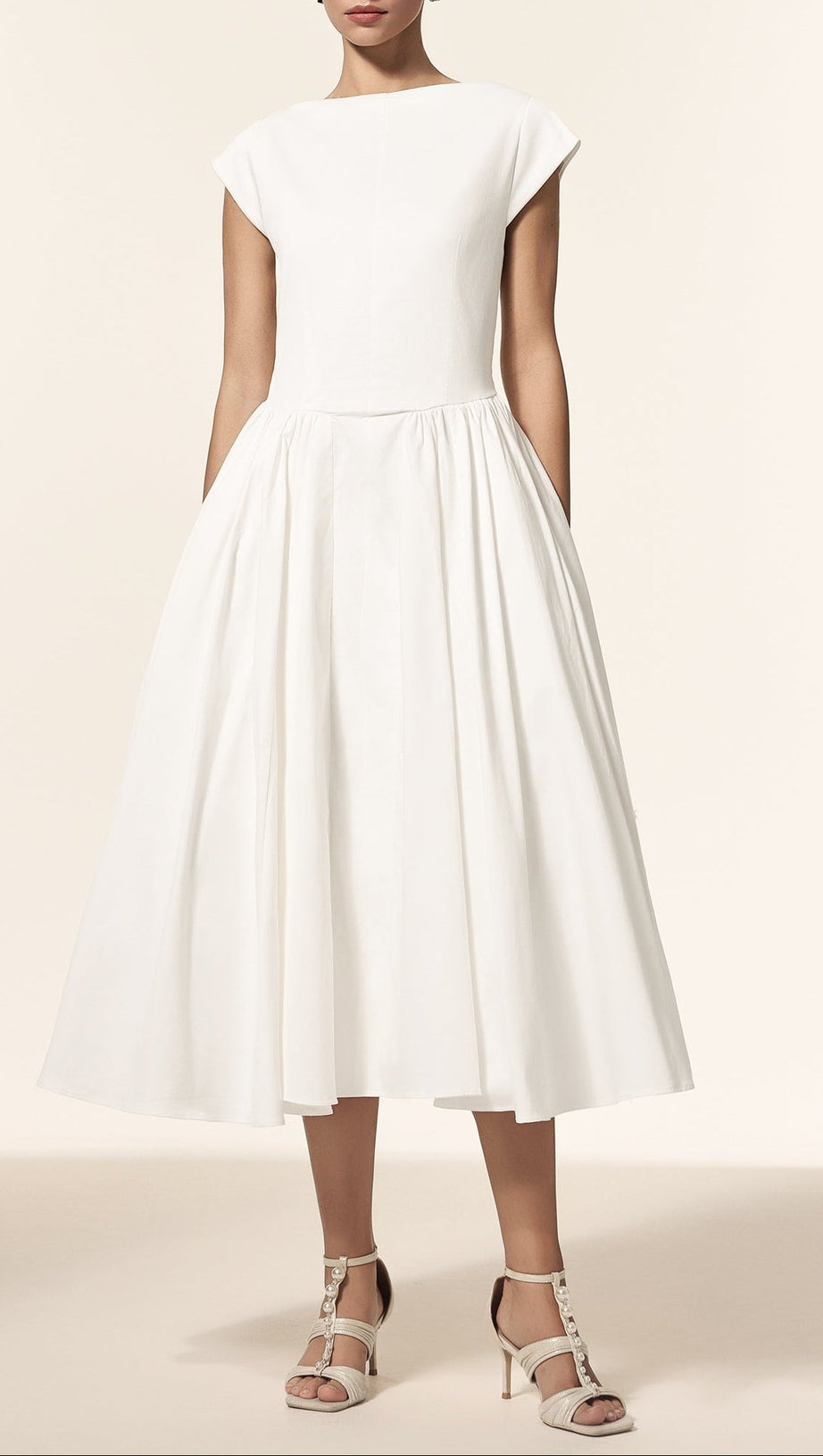 Lillian white Sleeveless Folds Midi Dress