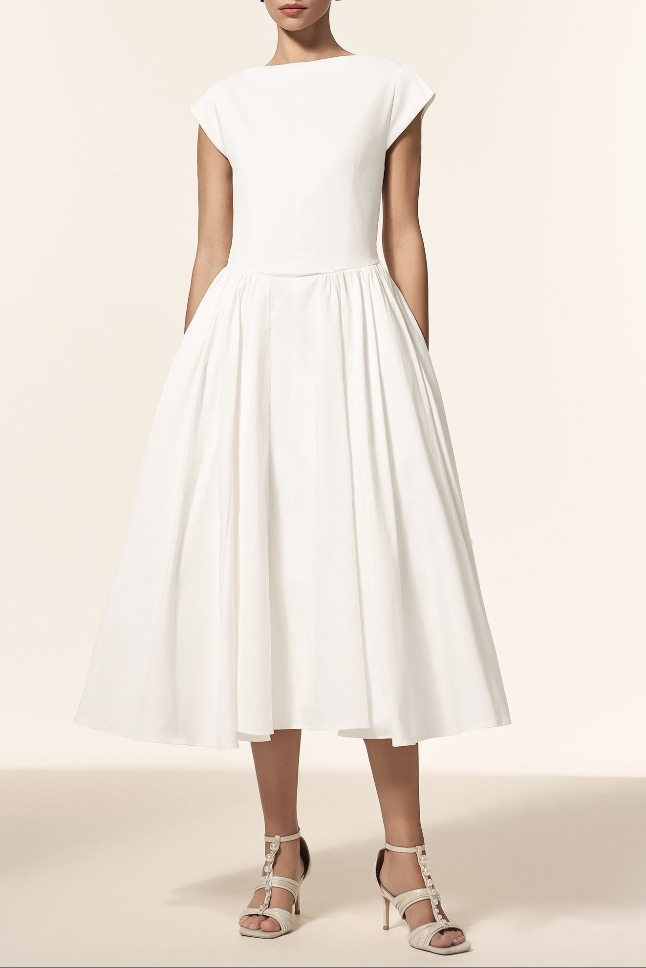 Lillian white Sleeveless Folds Midi Dress